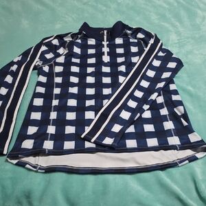 Ralph Lauren Navy and White Check Zip Pullover